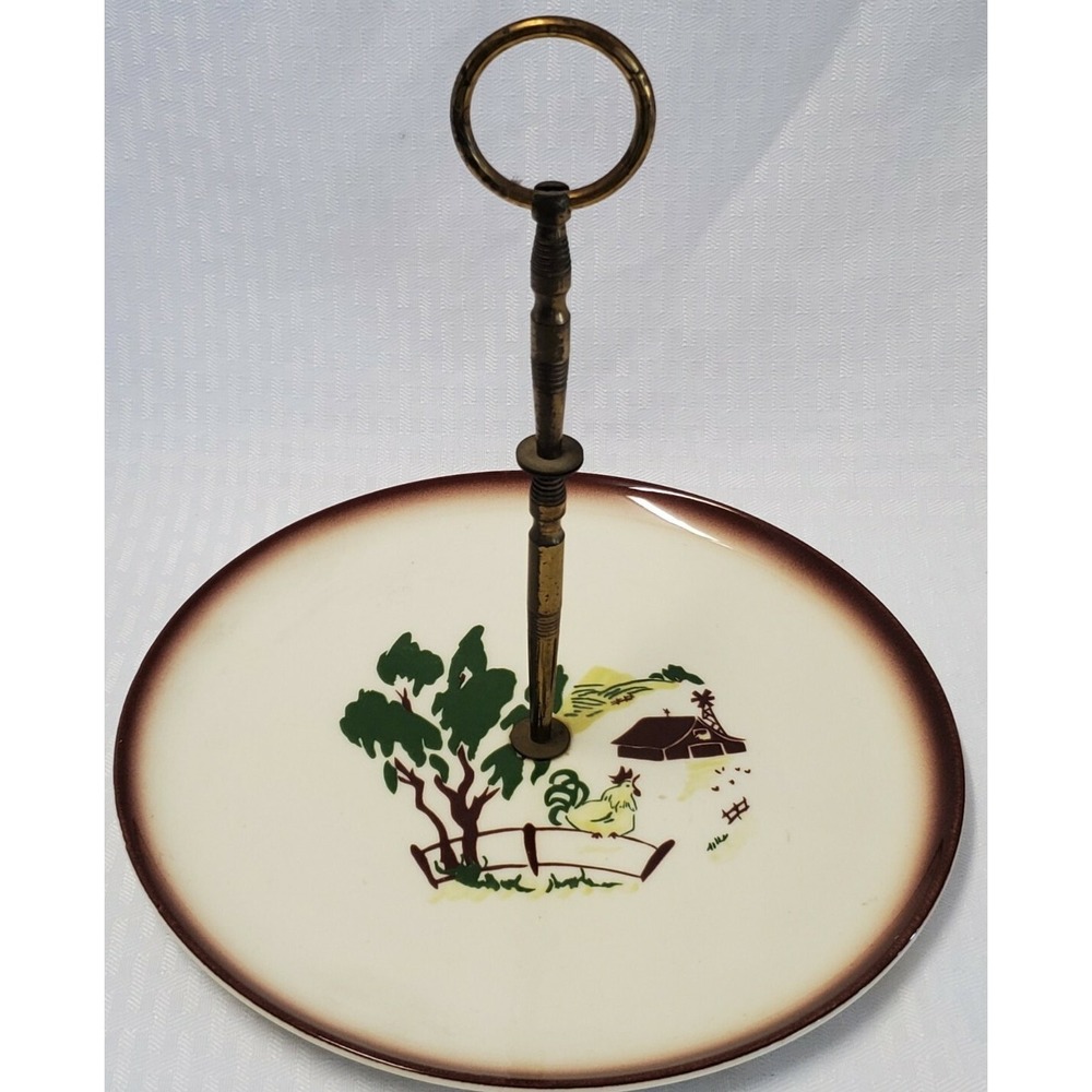 RARE!!  BROCK of California HARVEST Farm House Brown serving plate Brass Handle